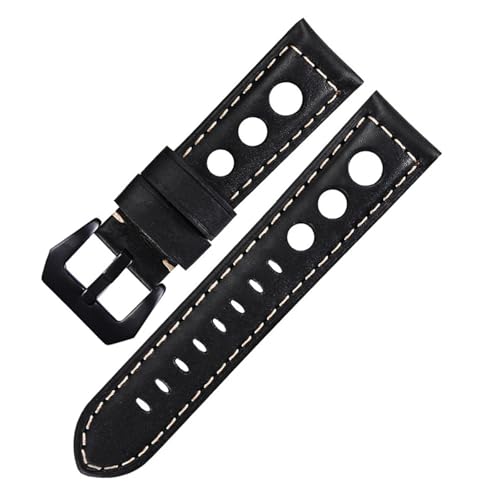 BBPLWEEA YingYou Lederarmband Armband 22mm Echtes Leder Uhrenarmband Atmungsaktiv 24mm(Black-Black,20mm) von BBPLWEEA