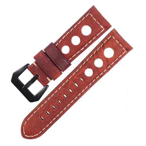 BBPLWEEA YingYou Lederarmband Armband 22mm Echtes Leder Uhrenarmband Atmungsaktiv 24mm(Brick Red-Black,20mm) von BBPLWEEA