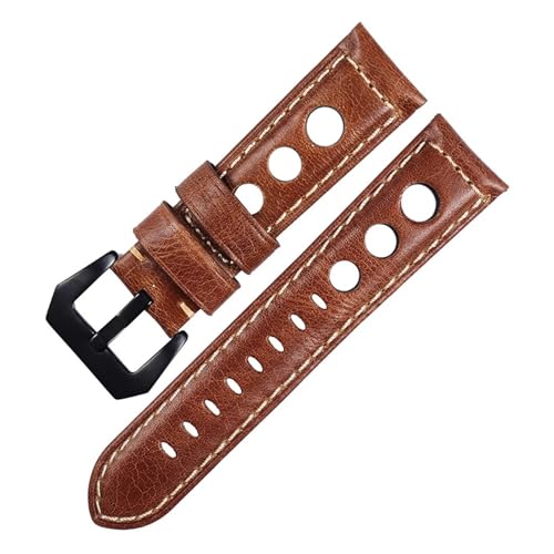BBPLWEEA YingYou Lederarmband Armband 22mm Echtes Leder Uhrenarmband Atmungsaktiv 24mm(Brown-Black,22mm) von BBPLWEEA