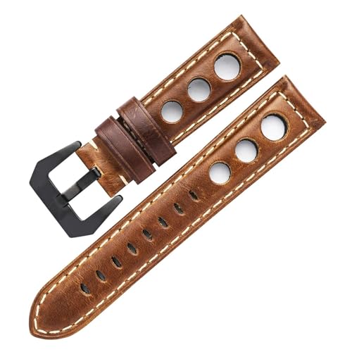 BBPLWEEA YingYou Lederarmband Armband 22mm Echtes Leder Uhrenarmband Atmungsaktiv 24mm(Dark Brown-Black,22mm) von BBPLWEEA