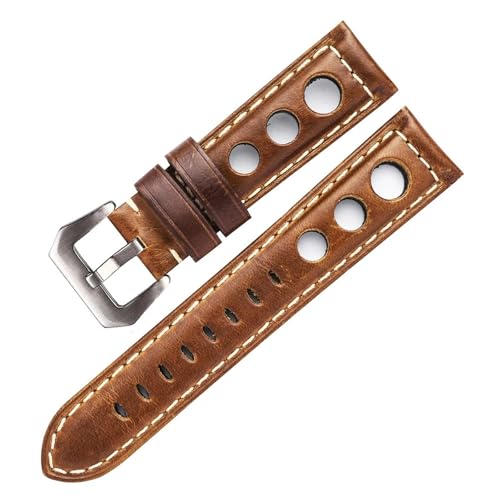 BBPLWEEA YingYou Lederarmband Armband 22mm Echtes Leder Uhrenarmband Atmungsaktiv 24mm(Dark Brown-Silver,20mm) von BBPLWEEA