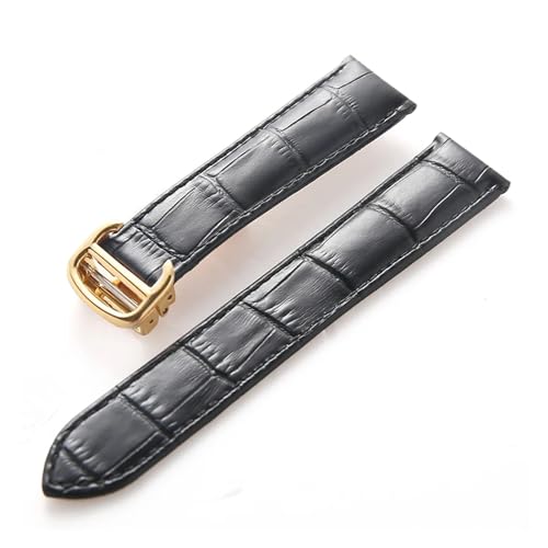 BBPLWEEA YingYou Lederarmband Kompatibel Mit Cartier Tank Solo Armband Rindsleder 22 Mm Herren- Und Damen-Uhrenarmband Mit Faltschließe, Zubehör(Black gold buckle,18mm) von BBPLWEEA