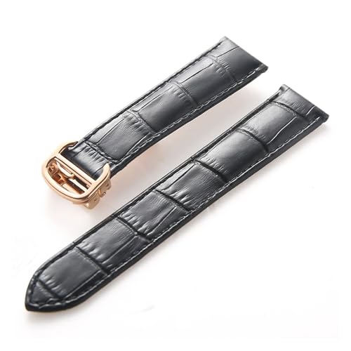 BBPLWEEA YingYou Lederarmband Kompatibel Mit Cartier Tank Solo Armband Rindsleder 22 Mm Herren- Und Damen-Uhrenarmband Mit Faltschließe, Zubehör(Black rose buckle,19mm) von BBPLWEEA