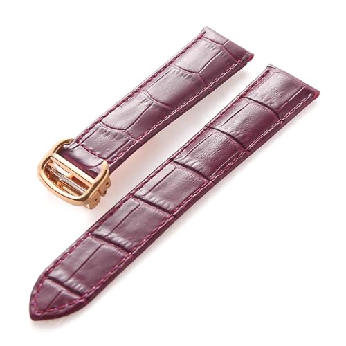BBPLWEEA YingYou Lederarmband Kompatibel Mit Cartier Tank Solo Armband Rindsleder 22 Mm Herren- Und Damen-Uhrenarmband Mit Faltschließe, Zubehör(Purple gold buckle,15mm) von BBPLWEEA