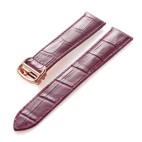 BBPLWEEA YingYou Lederarmband Kompatibel Mit Cartier Tank Solo Armband Rindsleder 22 Mm Herren- Und Damen-Uhrenarmband Mit Faltschließe, Zubehör(Purple rose buckle,20mm) von BBPLWEEA