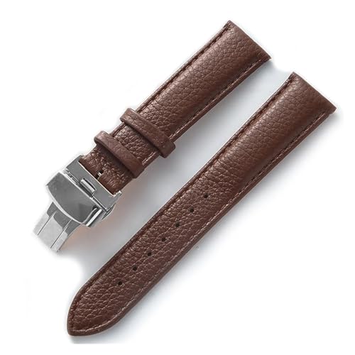 BBPLWEEA YingYou Lederarmband Litchi Grain Leder Butterfly-Schnalle 14 16 18 20 22 Mm Armband Schwarz Braun Blau Uhrenzubehör(Dark brown,16mm) von BBPLWEEA