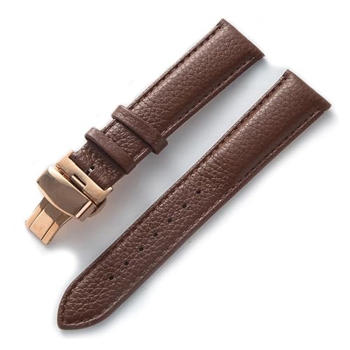 BBPLWEEA YingYou Lederarmband Litchi Grain Leder Butterfly-Schnalle 14 16 18 20 22 Mm Armband Schwarz Braun Blau Uhrenzubehör(Dark brown rose,21mm) von BBPLWEEA