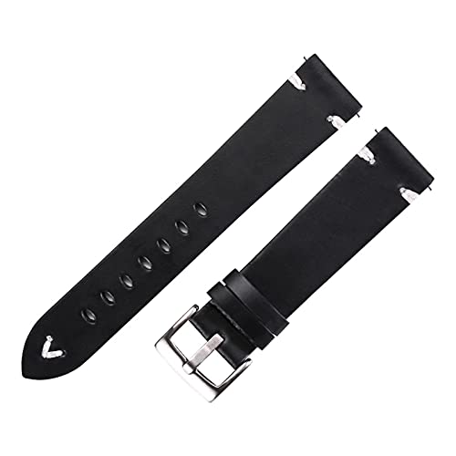 BBPLWEEA YingYou Lederarmband Schwarz Dunkelbraunes Öl Wachs Leder Uhrband Italienisch 18mm 20mm 22mm Schnellspanner Uhr Gürtel Rindsleder Handmade(Black-silver clasp,18mm) von BBPLWEEA