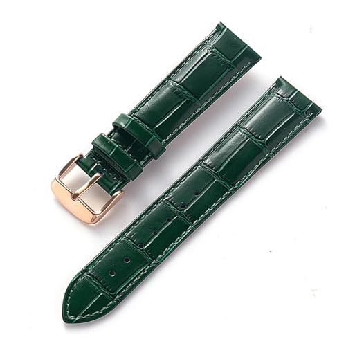 YingYou Herren-Damen-Lederarmband, kompatibel mit Cartier Tank London Solo Key Faltschließe 17, 18, 20, 22 mm, Leder-Uhrenarmband-Zubehör(Green rose buckle,19) von BBPLWEEA