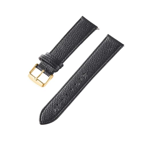 BBPLWEEA YingYou Lederband Kalbsleder Royal Blau Grün Rosa Weiß 18MM 20MM 22MM 24MM Band Zubehör(Black gold buckle,18mm) von BBPLWEEA