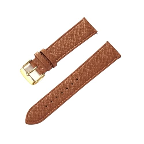 BBPLWEEA YingYou Lederband Kalbsleder Royal Blau Grün Rosa Weiß 18MM 20MM 22MM 24MM Band Zubehör(Brown gold buckle,16mm) von BBPLWEEA
