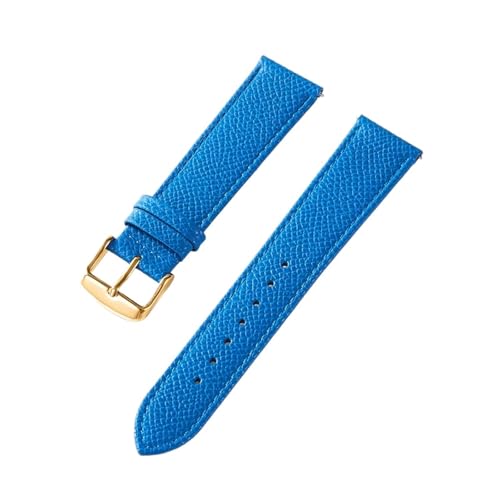 BBPLWEEA YingYou Lederband Kalbsleder Royal Blau Grün Rosa Weiß 18MM 20MM 22MM 24MM Band Zubehör(Sky blue gold,18mm) von BBPLWEEA