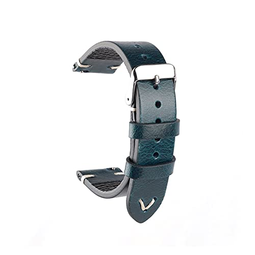 BBPLWEEA YingYou Neue Ölwachs Leder Uhrenarmband 18mm 20mm 22mm Vintage Uhrenarmband Schwarz Blau Braun Verfügbar Handgemachte Uhrenband Zubehör(Blue,20mm) von BBPLWEEA