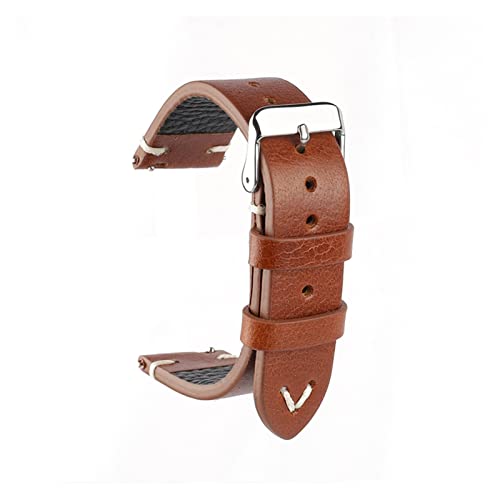 BBPLWEEA YingYou Neue Ölwachs Leder Uhrenarmband 18mm 20mm 22mm Vintage Uhrenarmband Schwarz Blau Braun Verfügbar Handgemachte Uhrenband Zubehör(Brown,22mm) von BBPLWEEA