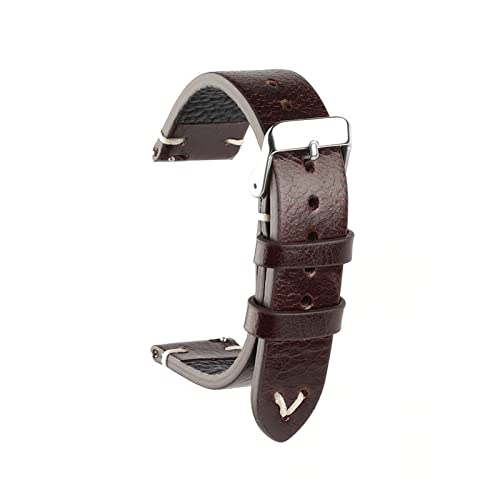 BBPLWEEA YingYou Neue Ölwachs Leder Uhrenarmband 18mm 20mm 22mm Vintage Uhrenarmband Schwarz Blau Braun Verfügbar Handgemachte Uhrenband Zubehör(Dark brown,18mm) von BBPLWEEA