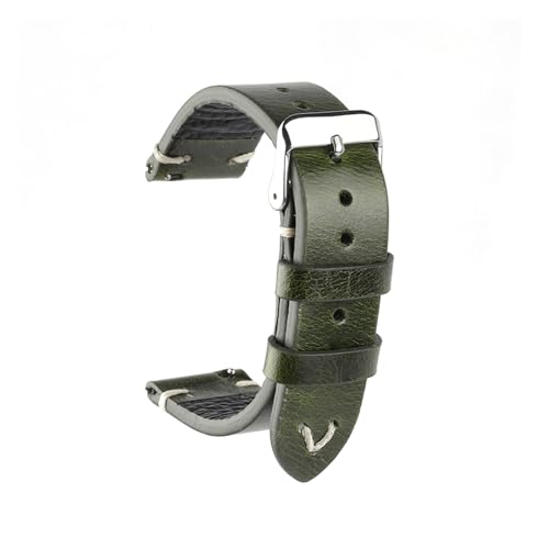 BBPLWEEA YingYou Neue Ölwachs Leder Uhrenarmband 18mm 20mm 22mm Vintage Uhrenarmband Schwarz Blau Braun Verfügbar Handgemachte Uhrenband Zubehör(Green,22mm) von BBPLWEEA