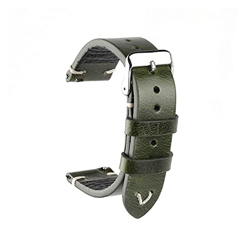 BBPLWEEA YingYou Neue Ölwachs Leder Uhrenarmband 18mm 20mm 22mm Vintage Uhrenarmband Schwarz Blau Braun Verfügbar Handgemachte Uhrenband Zubehör(Green,22mm) von BBPLWEEA