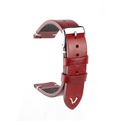 BBPLWEEA YingYou Neue Ölwachs Leder Uhrenarmband 18mm 20mm 22mm Vintage Uhrenarmband Schwarz Blau Braun Verfügbar Handgemachte Uhrenband Zubehör(Red,22mm) von BBPLWEEA