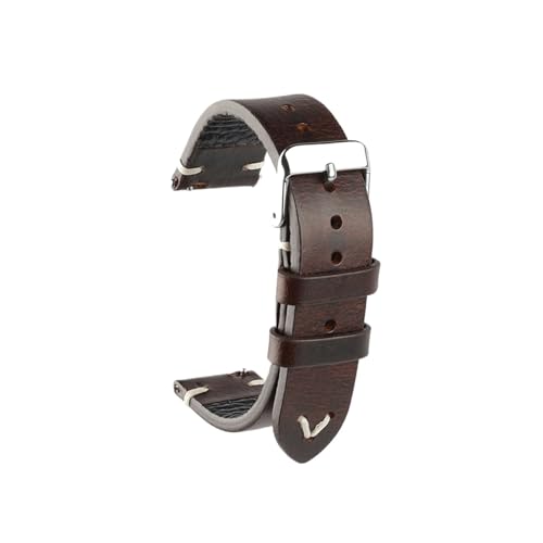 BBPLWEEA YingYou Neue Ölwachs Leder Uhrenarmband 18mm 20mm 22mm Vintage Uhrenarmband Schwarz Blau Braun Verfügbar Handgemachte Uhrenband Zubehör(Red Brown,19mm) von BBPLWEEA
