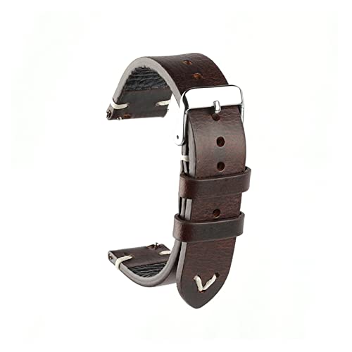 BBPLWEEA YingYou Neue Ölwachs Leder Uhrenarmband 18mm 20mm 22mm Vintage Uhrenarmband Schwarz Blau Braun Verfügbar Handgemachte Uhrenband Zubehör(Red brown,22mm) von BBPLWEEA
