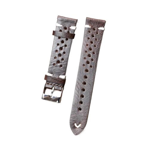 BBPLWEEA YingYou Neues Design Öl Wachs Kuh Leder Uhrenarmband 8mm 20mm 22mm 24mm Vintage Poröse Uhr Armband Handgemachte Uhr Zubehör(Dark brown white,24mm) von BBPLWEEA