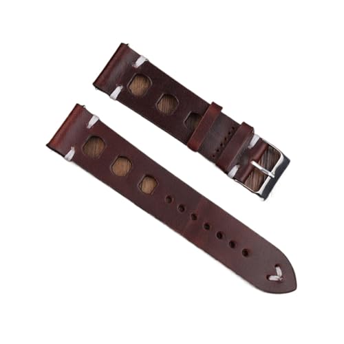 BBPLWEEA YingYou Neues Design Öl Wachs Kuh Leder Uhrenarmband 8mm 20mm 22mm 24mm Vintage Poröse Uhr Armband Handgemachte Uhr Zubehör(Dark coffee,22mm) von BBPLWEEA
