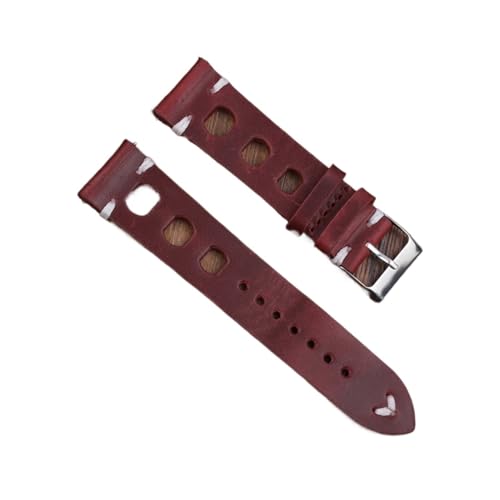 BBPLWEEA YingYou Neues Design Öl Wachs Kuh Leder Uhrenarmband 8mm 20mm 22mm 24mm Vintage Poröse Uhr Armband Handgemachte Uhr Zubehör(Red brown,20mm) von BBPLWEEA
