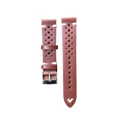 BBPLWEEA YingYou Neues Design Öl Wachs Kuh Leder Uhrenarmband 8mm 20mm 22mm 24mm Vintage Poröse Uhr Armband Handgemachte Uhr Zubehör(Red brown white,20mm) von BBPLWEEA