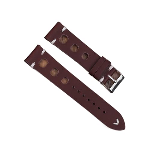 BBPLWEEA YingYou Neues Design Öl Wachs Kuh Leder Uhrenarmband 8mm 20mm 22mm 24mm Vintage Poröse Uhr Armband Handgemachte Uhr Zubehör(Wine red,20mm) von BBPLWEEA