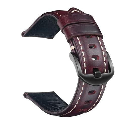 BBPLWEEA YingYou Premium-Uhrenarmband Mit Schnellverschluss, 18 Mm, 20 Mm, 22 Mm, 24 Mm, 26 Mm, Echtes Lederband, Retro-Armband Aus Ölwachs-Rindsleder(Red (black buckle),24mm) von BBPLWEEA