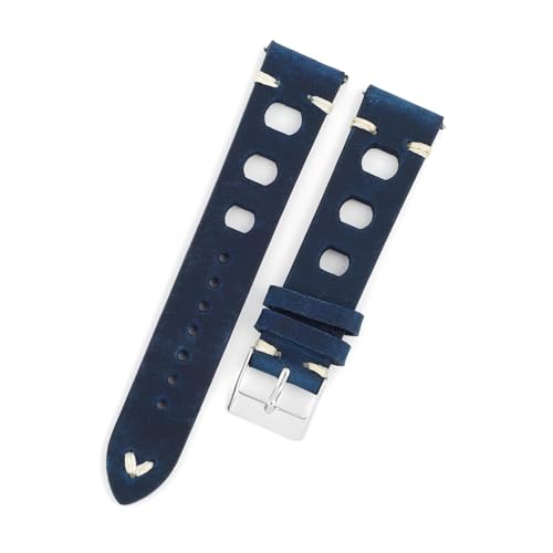 BBPLWEEA YingYou Retro Crazy Horse Lederarmband 18mm 19mm 20mm 21mm 22mm Dreiloch-Uhrenarmband Schnellverschluss Herrenarmbänder(Blue,21mm) von BBPLWEEA