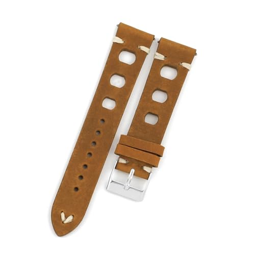 BBPLWEEA YingYou Retro Crazy Horse Lederarmband 18mm 19mm 20mm 21mm 22mm Dreiloch-Uhrenarmband Schnellverschluss Herrenarmbänder(Brown,19mm) von BBPLWEEA