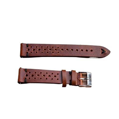 BBPLWEEA YingYou Retro Echtes Leder Armband 18mm 20mm 22mm 24mm Kalbsleder Uhr Riemen Poröse atmungsaktive handgefertigte Nähte Kompatibel mit Männern(Red brown bk-wire,18mm) von BBPLWEEA