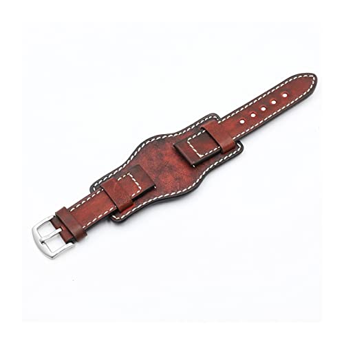 BBPLWEEA YingYou Retro Handmade Herren Armbanduhrarmband 20mm 22mm 24mm Leder Manschette Uhr Armband Gelb Blau Schwarz Grün Rote Farbe Uhrenarmband(Red,22mm) von BBPLWEEA