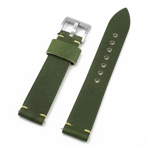 BBPLWEEA YingYou Retro-Leder-Uhrenarmband 20 Mm 22 Mm Schnellverschluss-Armband Weiches Armband Handgefertigtes Näharmband(Green,22mm) von BBPLWEEA