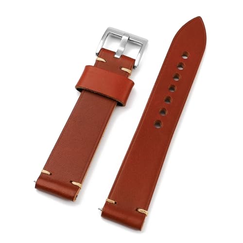 BBPLWEEA YingYou Retro-Leder-Uhrenarmband 20 Mm 22 Mm Schnellverschluss-Armband Weiches Armband Handgefertigtes Näharmband(Red brown,22mm) von BBPLWEEA