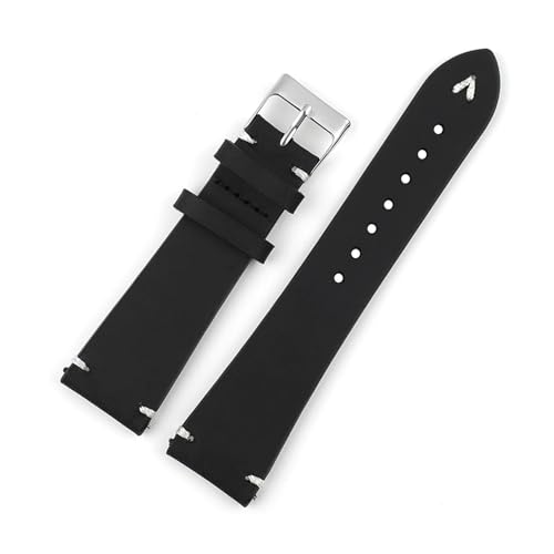 BBPLWEEA YingYou Retro-Uhrenarmband Aus Echtem Leder, 18 Mm, 20 Mm, 22 Mm, Schwarz, Kaffeebraun, Handgefertigtes Näharmband, Ersatzarmband For Herren(Black,18mm) von BBPLWEEA