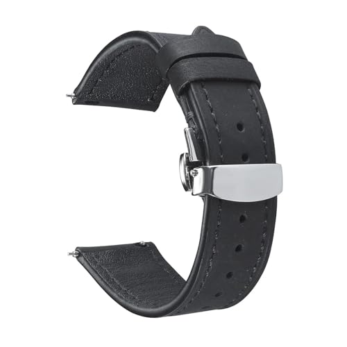 BBPLWEEA YingYou Retro-Uhrenarmband Aus Echtem Leder 18 Mm 19 Mm 20 Mm 21 Mm 22 Mm 24 Mm Crazy Horse-Uhrenarmband Damen Herren Armbanduhr Armband(Black,18mm) von BBPLWEEA