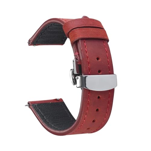 BBPLWEEA YingYou Retro-Uhrenarmband Aus Echtem Leder 18 Mm 19 Mm 20 Mm 21 Mm 22 Mm 24 Mm Crazy Horse-Uhrenarmband Damen Herren Armbanduhr Armband(Red,20mm) von BBPLWEEA