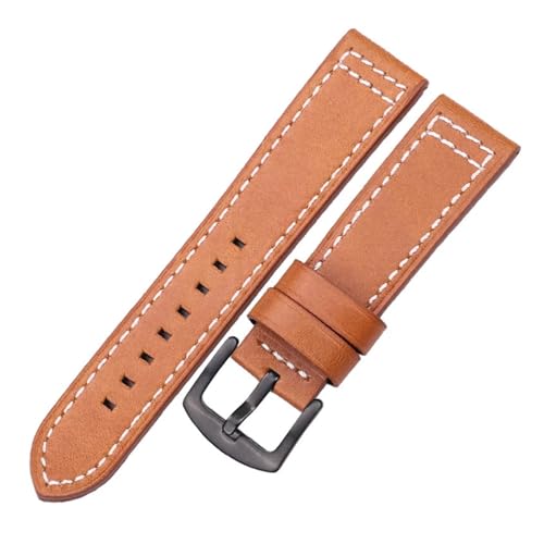 BBPLWEEA YingYou Schnellverschluss-Uhrenarmband Aus Echtem Rindsleder, Unisex, Schwarz, Blau, Grau, Braun, 18 Mm, 20 Mm, 22 Mm, 24 Mm(Brown Black Buckle,24mm) von BBPLWEEA