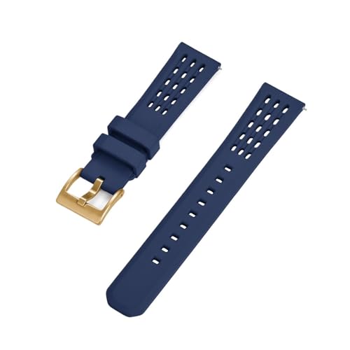 BBPLWEEA YingYou Schnellverschluss-Uhrenarmband Aus Fluorkautschuk, 20 Mm, 22 Mm, Neues Design, Poröses, Belüftetes FKM-Gummi-Uhrenarmband(Blue Gold,20mm) von BBPLWEEA