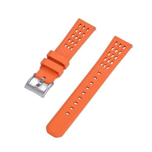BBPLWEEA YingYou Schnellverschluss-Uhrenarmband Aus Fluorkautschuk, 20 Mm, 22 Mm, Neues Design, Poröses, Belüftetes FKM-Gummi-Uhrenarmband(Orange Silver,22mm) von BBPLWEEA