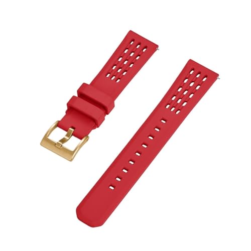 BBPLWEEA YingYou Schnellverschluss-Uhrenarmband Aus Fluorkautschuk, 20 Mm, 22 Mm, Neues Design, Poröses, Belüftetes FKM-Gummi-Uhrenarmband(Red Gold,22mm) von BBPLWEEA