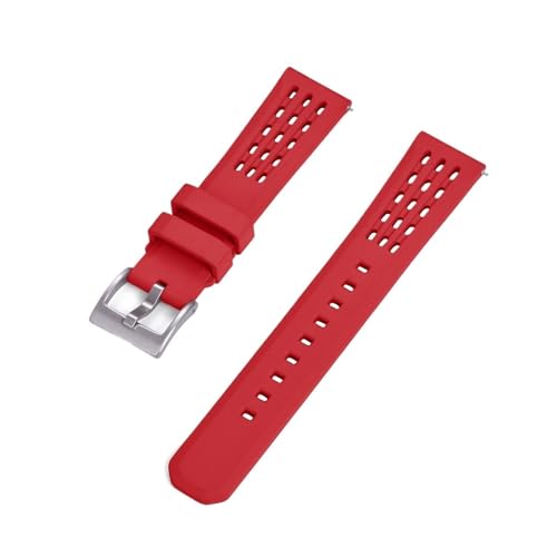 BBPLWEEA YingYou Schnellverschluss-Uhrenarmband Aus Fluorkautschuk, 20 Mm, 22 Mm, Neues Design, Poröses, Belüftetes FKM-Gummi-Uhrenarmband(Red Silver,20mm) von BBPLWEEA