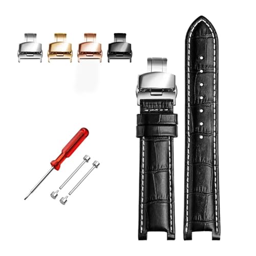 BBPLWEEA YingYou Senior Kuhleder-Uhrenarmband, Kompatibel Mit GC-Uhren, 22 X 13 Mm, 20 X 11 Mm, Gekerbtes Uhrenarmband, Blaue Armbanduhren(Black white hook,22-13 gold bcukle) von BBPLWEEA