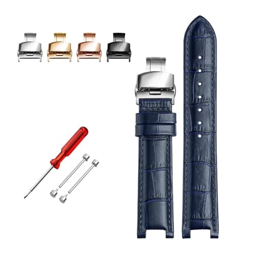 BBPLWEEA YingYou Senior Kuhleder-Uhrenarmband, Kompatibel Mit GC-Uhren, 22 X 13 Mm, 20 X 11 Mm, Gekerbtes Uhrenarmband, Blaue Armbanduhren(Blue hook buckle,20-11 black bcukle) von BBPLWEEA