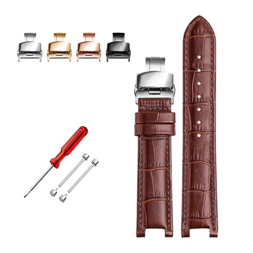 BBPLWEEA YingYou Senior Kuhleder-Uhrenarmband, Kompatibel Mit GC-Uhren, 22 X 13 Mm, 20 X 11 Mm, Gekerbtes Uhrenarmband, Blaue Armbanduhren(Brown hook buckle,22-13 rose bcukle) von BBPLWEEA