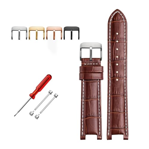 BBPLWEEA YingYou Senior Kuhleder-Uhrenarmband, Kompatibel Mit GC-Uhren, 22 X 13 Mm, 20 X 11 Mm, Gekerbtes Uhrenarmband, Blaue Armbanduhren(Brown white pin,22-13 rose bcukle) von BBPLWEEA