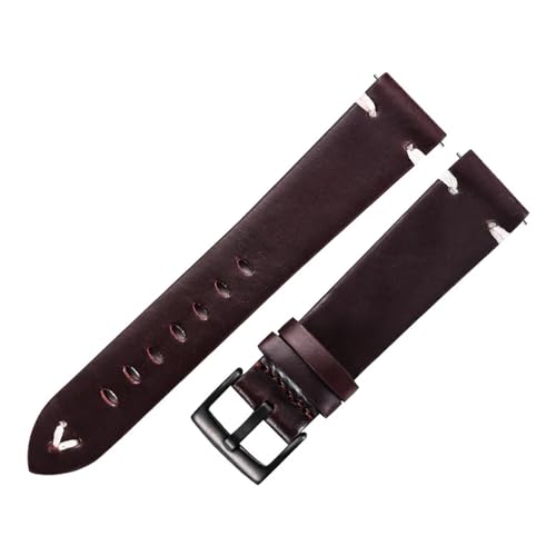 BBPLWEEA YingYou Uhrenarmbänder Aus Ölwachsleder 18 Mm 20 Mm 22 Mm Rindsleder-Uhrenarmbänder Retro-Armband 19 Mm Handgefertigtes Näharmband(Red Wine-Black,21mm) von BBPLWEEA