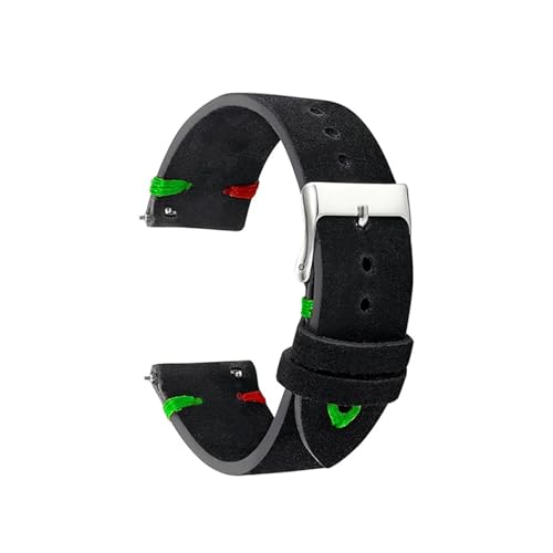 BBPLWEEA YingYou Uhrenarmbänder Echtes Leder Wildleder Uhrenarmband Gürtel 18mm 20mm 22mm Schwarzes Uhrenarmband(Black-Red Green Line,18mm) von BBPLWEEA
